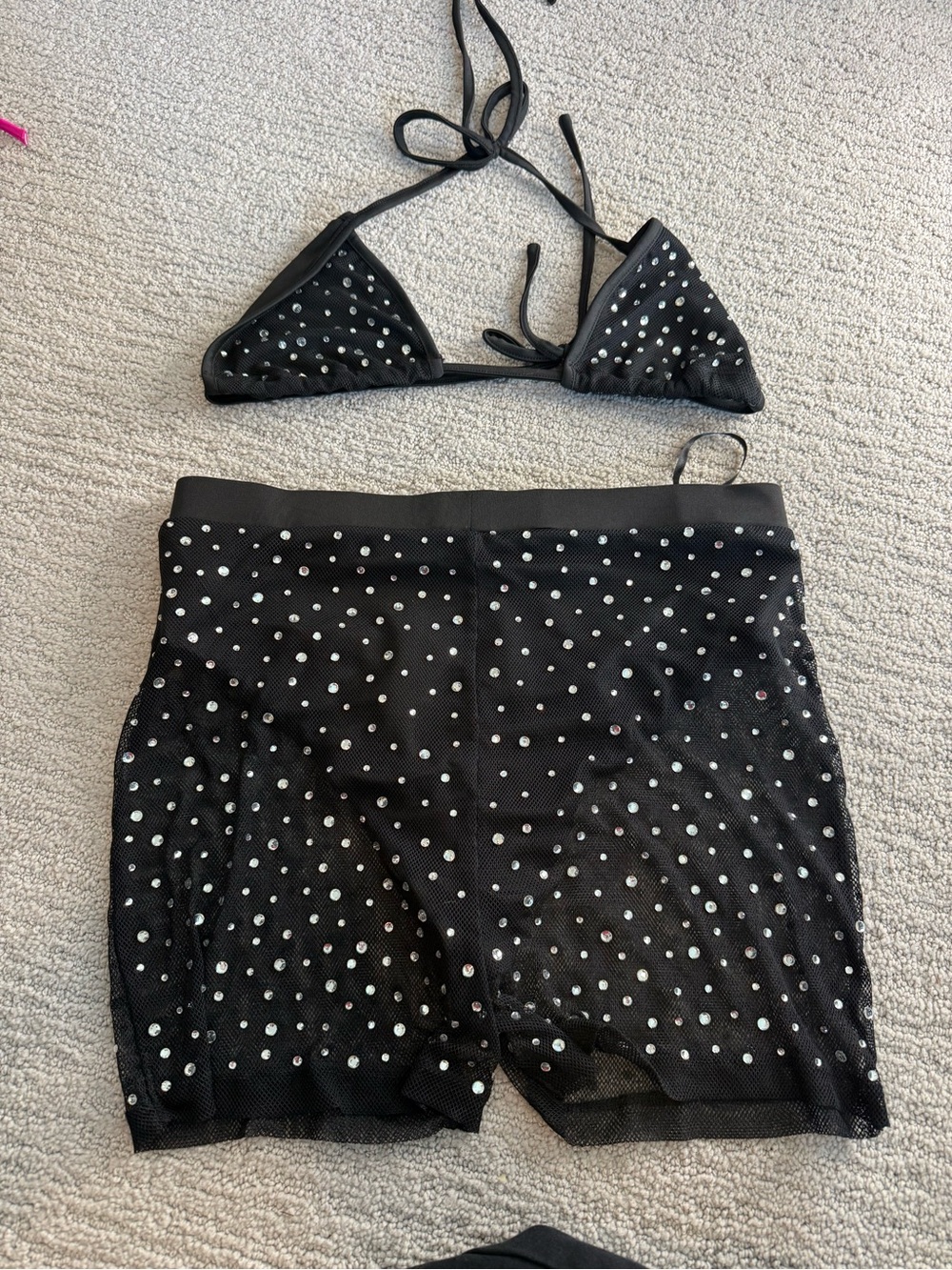 Black Rhinestone-Embellished Mesh iheartraves edm Set